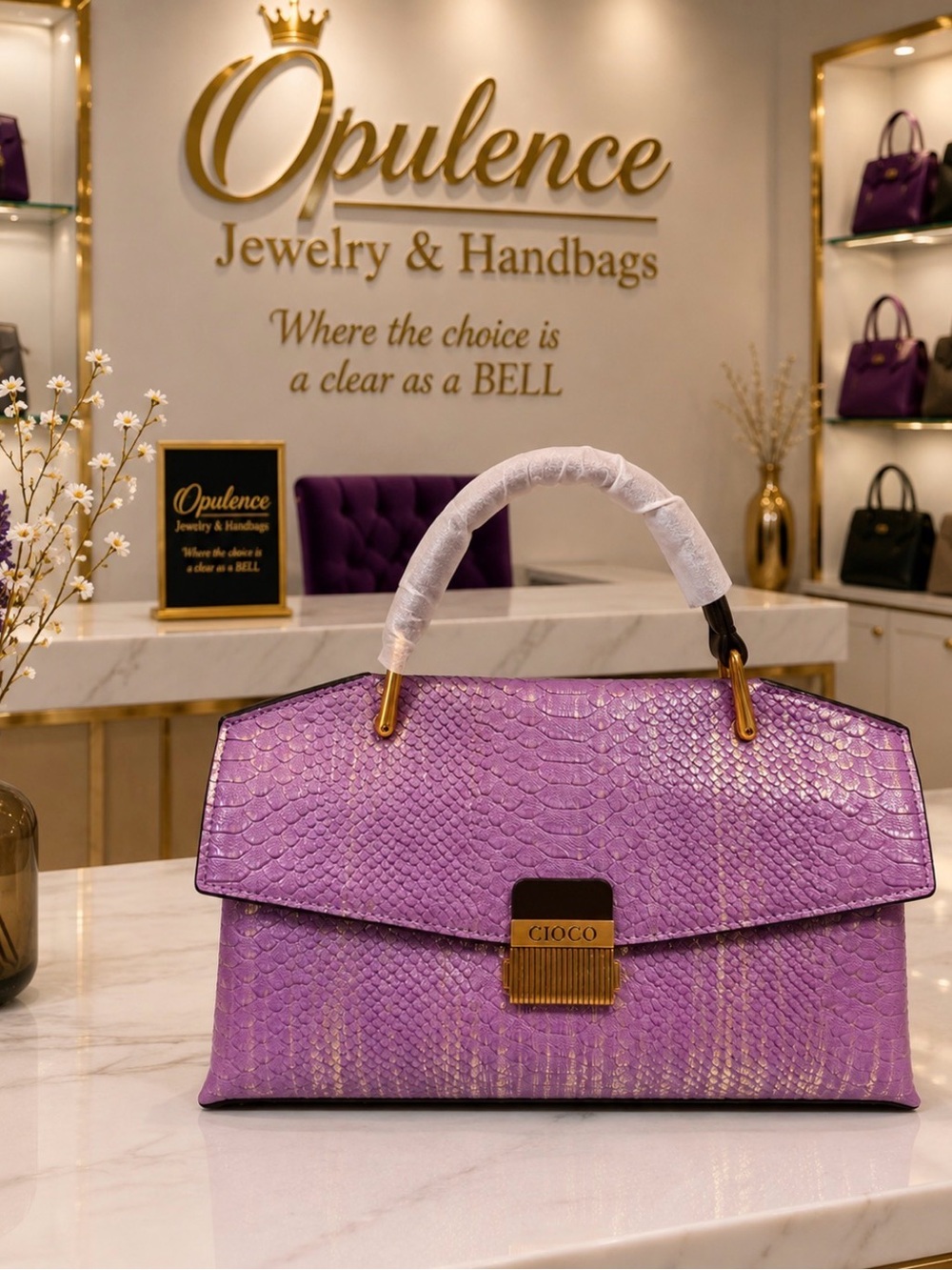 Purple Textured Snake Kin Top-Handle Bag
